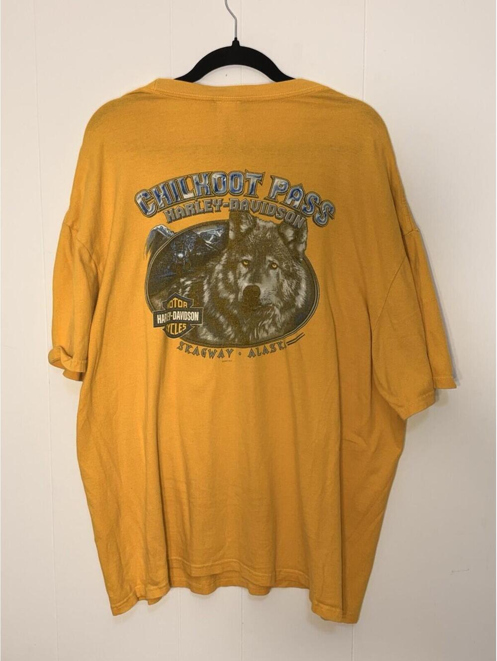 Men's Harley Davidson Yellow Chilkoot Pass Skagway Alaska Size 2XL - Harley Tee